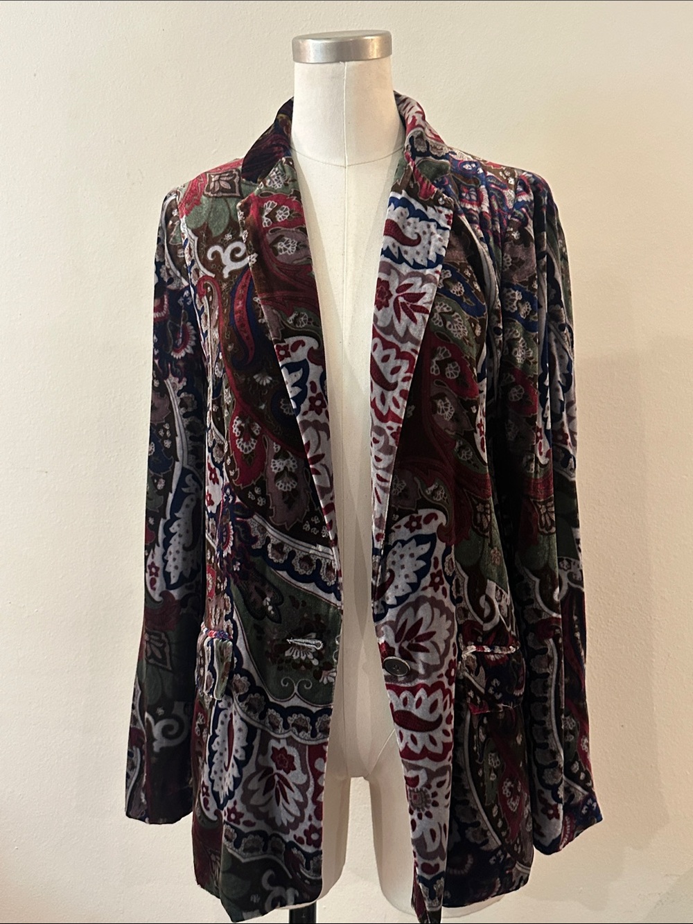 Zara Velvet Paisley Blazer Jacket - Burgundy, Navy, Green